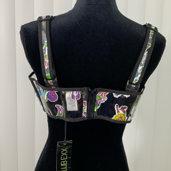 CLUB EXX Electro Terrestrial UV Monster Sticker Clear PVC Bra Crop Top Clear L - Picture 3 of 11